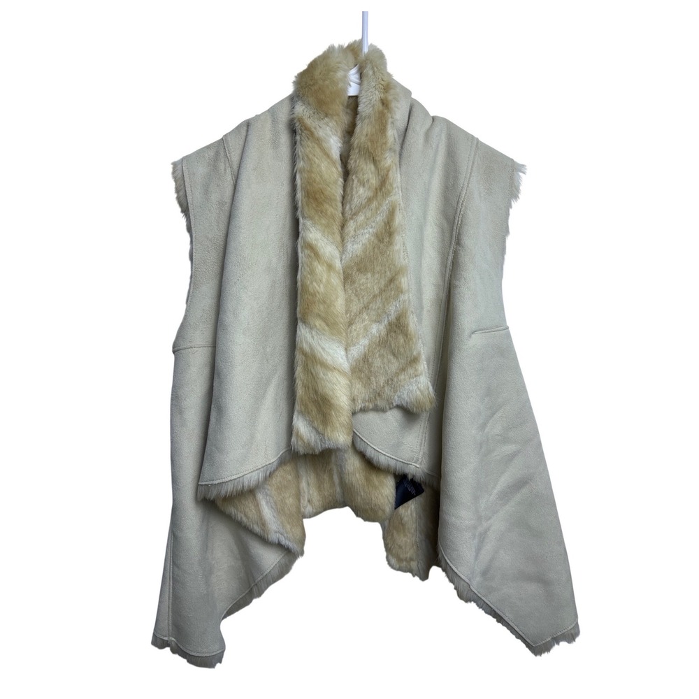Bebe Cream Faux Suede Faux Fur Draped‎ Open Front Vest Striped Collar Womens
Sm
